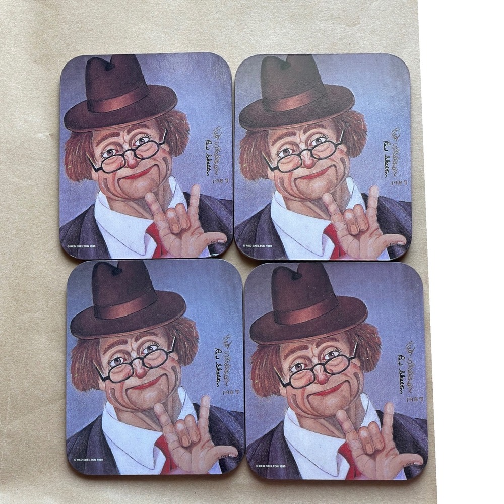 Vintage Red Skelton Clowns Coaster Set 4pc 1989